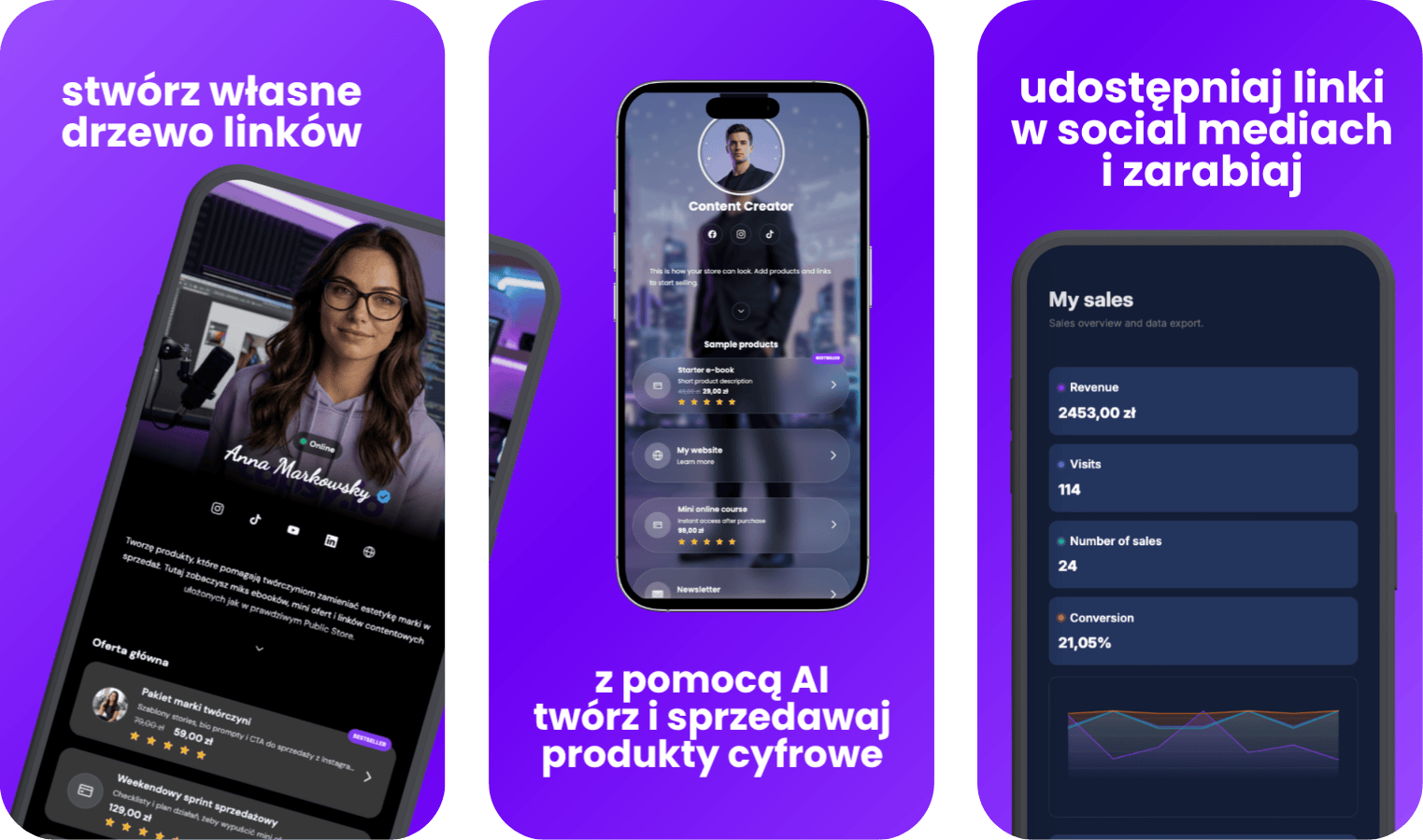 capsy - tworzenie drzewa linków, sprzedaż produktów cyfrowych i udostępnianie linków w social mediach